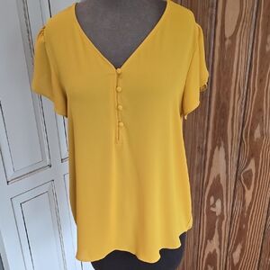LOFT Mustard Button-Front Blouse